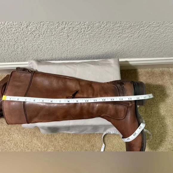 Arturo Chiang WomenTall Riding Boots Pull-On Brown Leather Distressed Side Zip 8 - Picture 8 of 12